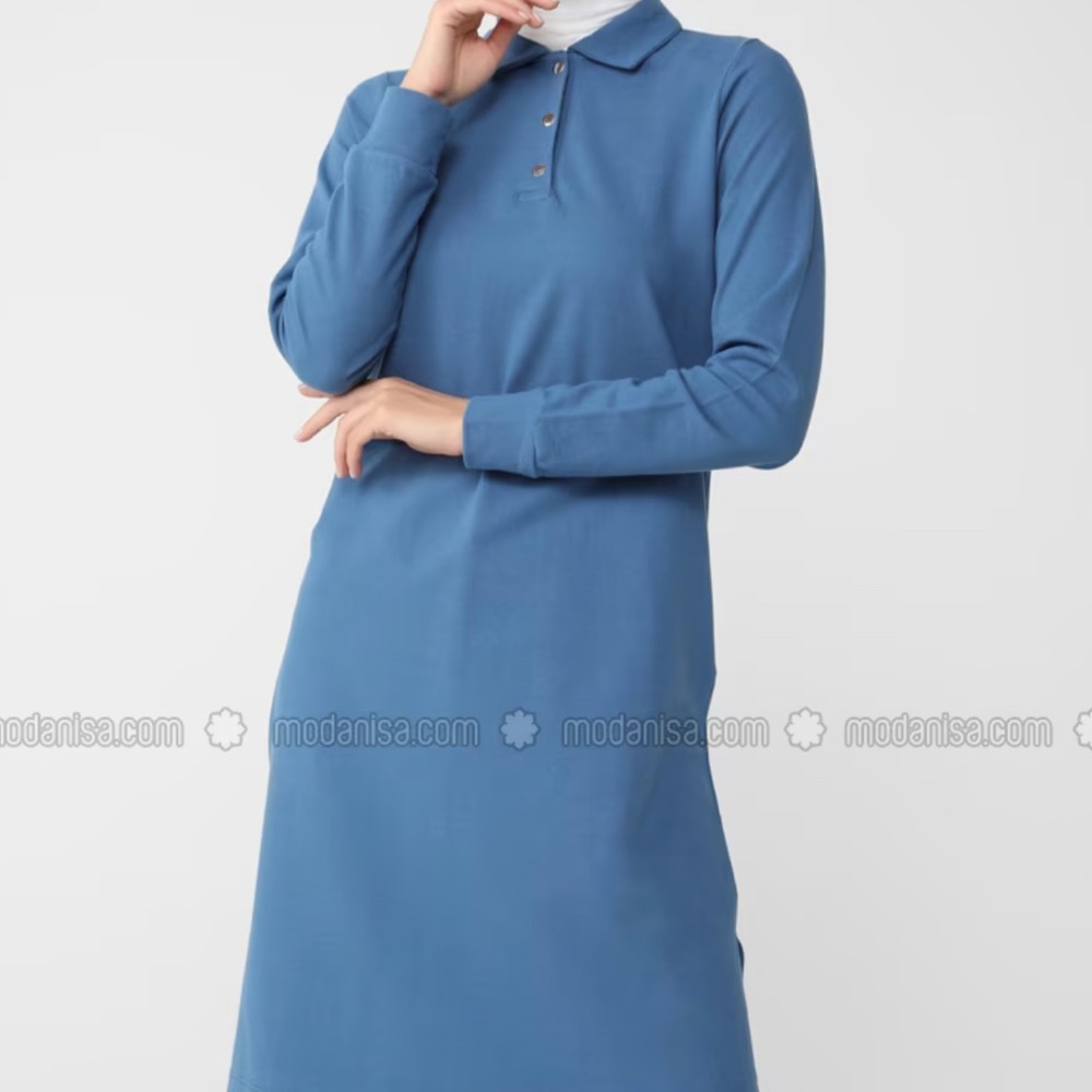 Light Navy Blue - Point Collar - Cotton - Tunic
